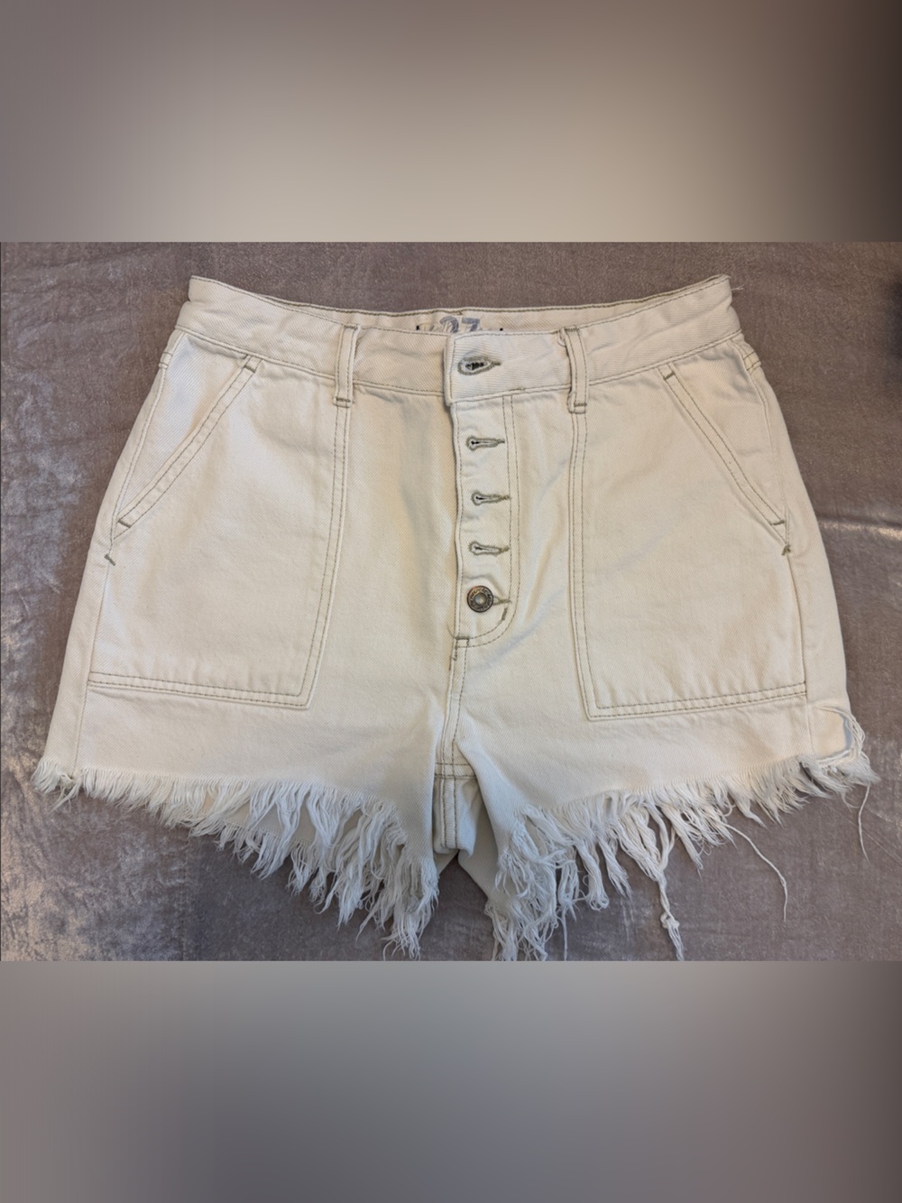 Free People High-Rise Frayed Hem Women’s Shorts - White